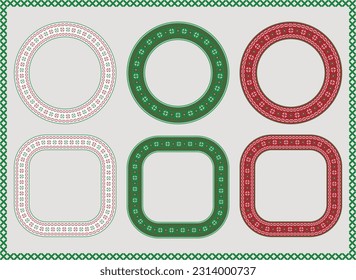 Embroidery cross stitch frames. Ethnic embroidery vector ornamental borders.