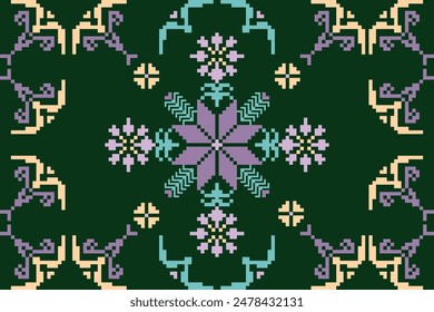 Embroidery Cross Stitch.Texture Textile Fabric Clothing Knitwear print. Native Ethnic pattern.Vector seamless pixel art.Abstract,vector,illustration. Texture,clothing,frame,motifs,silk wallpaper.