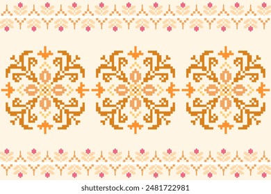 Embroidery Cross Stitch.Texture Textile Fabric Clothing Knitwear print. Native Ethnic pattern.Vector seamless pixel art.Abstract,vector,illustration. Texture,clothing,frame,motifs,silk wallpaper.