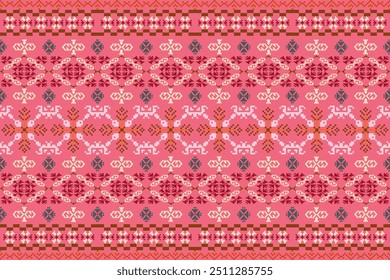 Embroidery Cross Stitch.Texture Textile Fabric Clothing Knitwear print. Native Ethnic pattern.Vector seamless pixel art.Abstract,vector,illustration. Texture,clothing,frame,motifs,silk wallpaper.