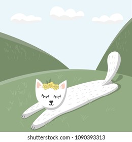 Embroidery cute cat vector design.good for prints etc