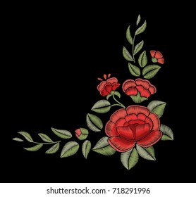 Embroidery. Decorative element. Roses and leaves.