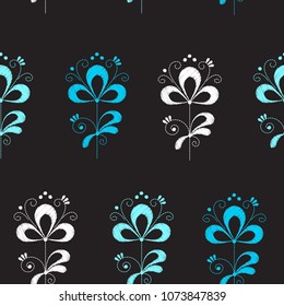 Embroidery of decorative flowers. Fashion design in textiles. Needlework and handicraft. Seamless texture and pattern