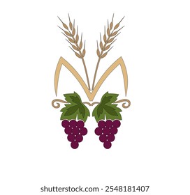 Diseño de bordado Manojo de uvas con trigo