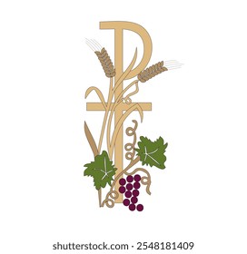 Diseño de bordado Manojo de uvas con trigo