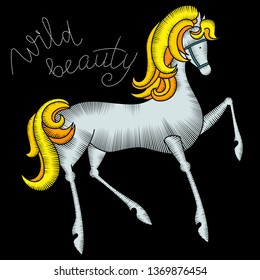 Embroidery design. Horse. Embroidered pattern for patches or stickers, fabric and textile prints.