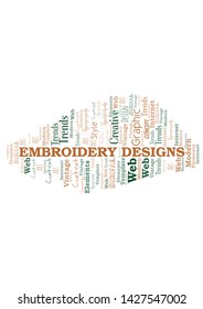 Embroidery Designs word cloud. Wordcloud made with text only.