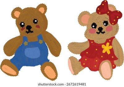 Bordado Vector de arte digital del oso. Arte de Imagen de ganchillo de oso.