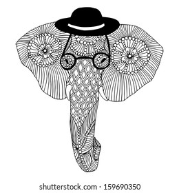 Embroidery elephant with glasses and hat