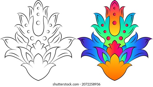 Embroidery. Embroidered design elements with flowers and leaves in vintage style on a white background. Stock vector illustration