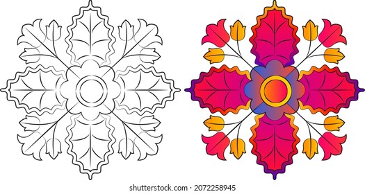 Bordados. Elementos de diseño bordados con flores y hojas de estilo vintage sobre fondo blanco. Ilustración vectorial de acciones