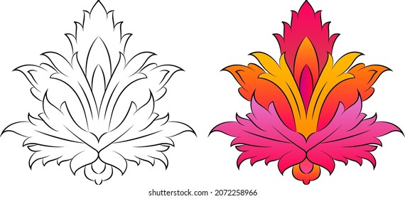 Embroidery. Embroidered design elements with flowers and leaves in vintage style on a white background. Stock vector illustration
