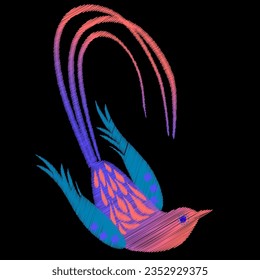 Embroidery. Embroidered design elements with flowers and birds in vintage style. Stock vector illustration.
