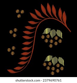 Bordados. Elementos de diseño bordados con flores de estilo vintage sobre un fondo blanco. Ilustración vectorial de material.
