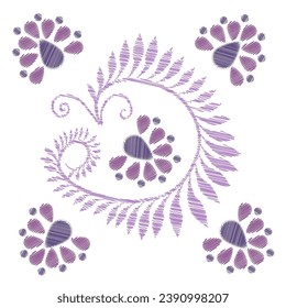 Bordados. Elementos de diseño bordados con flores de estilo vintage. Ilustración vectorial de material.
