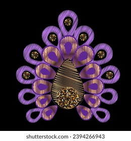 Embroidery. Embroidered design elements with flowers in vintage style on a black background.