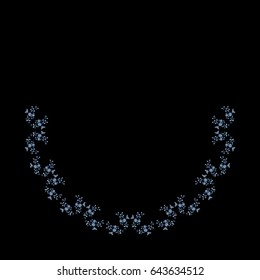 Embroidery. Embroidered design elements with summer bouquet in botanical style on a black background. Good for neckline. Stock vector illustration.