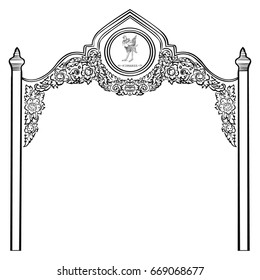 Embroidery. Embroidered design elements with traditional Thai Ornament and Symbol on a white background. Stock vector illustration.