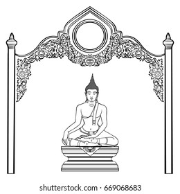 Embroidery. Embroidered design elements with traditional Thai Ornament and Symbol on a white background. Stock vector illustration.