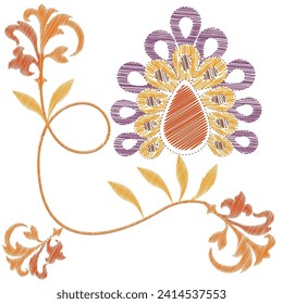 Embroidery. Embroidered design elements in vintage style. Stock vector illustration.
