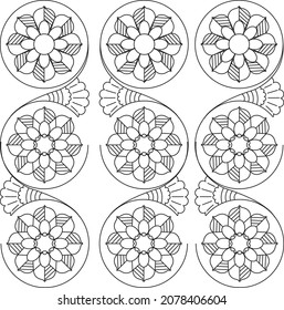 Embroidery. Embroidered dotted elements,  flowers, and leaves in vintage style on a white background. Stock vector illustration