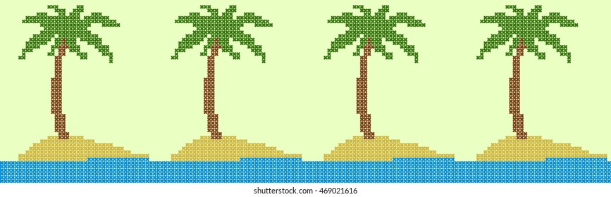 Embroidery. The embroidered seamless pattern with palm trees