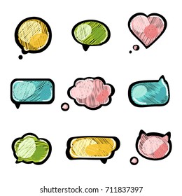 Embroidery empty colorful speech bubbles. Dialog windows in different shapes. Vector illustration EPS10.