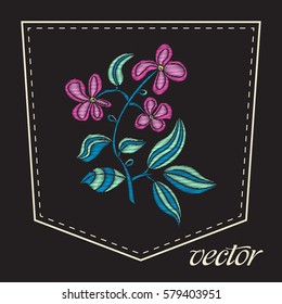 Embroidery ethnic flower design graphics fashion wearing. Patch-pocket design