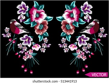 embroidery ethnic flowers neck line flower design graphics fashion wearing