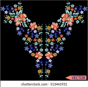 embroidery ethnic flowers neck line flower design graphics fashion wearing