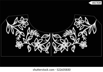 Embroidery ethnic flowers neck line flower design graphics fashion wearing