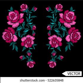 Embroidery ethnic flowers neck line flower design graphics fashion wearing