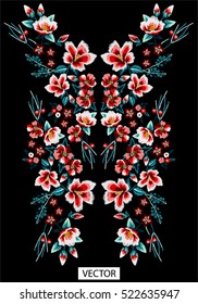 Embroidery Ethnic Flowers Neck Line Flower Design Graphics Fashion Wearing