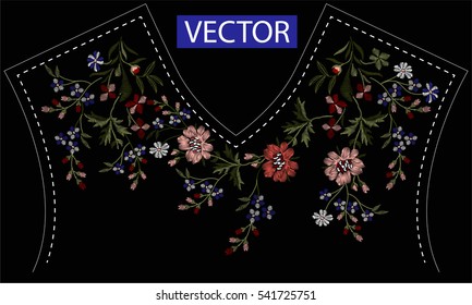 embroidery ethnic flowers neck line flower design graphics fashion wearing