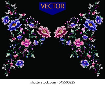 embroidery ethnic flowers neck line flower design graphics fashion wearing