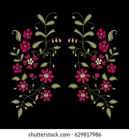 Embroidery ethnic flowers neck line flower design graphics fashion wearing