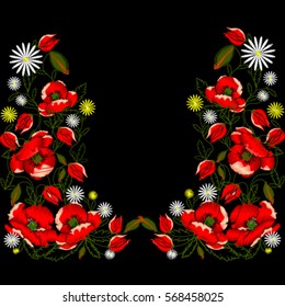 Embroidery ethnic flowers neckline flower design,fashion, background, poppy flower. EPS 10 illustration.
