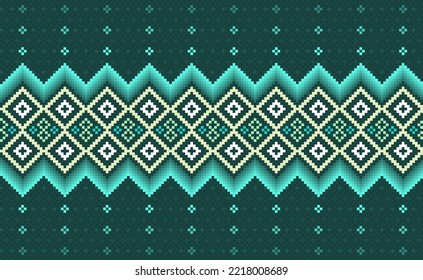 Embroidery ethnic pattern, Vector Geometric oriental background, Cross stitch repeat ethnic style, Green and white pattern square craft, Design for textile, fabric, cloth, curtain, wall art