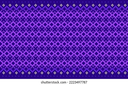 Embroidery ethnic pattern, Vector Geometric ornament background, Cross stitch repetitive triangle style, Purple pattern geometric continuous, Design for textile, fabric, art, tile, blankets