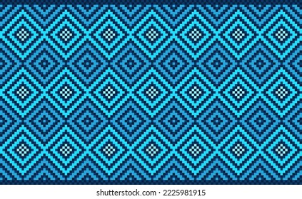 Embroidery ethnic pattern, Vector Geometric pixcel background, Cross stitch seamless ethnic style, Blue pattern Morocco illustration, Design for textile, fabric, clothing, kaftan, pillows