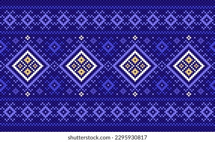 Patrón étnico de bordado, fondo ornamentado vector geométrico, estilo étnico retro de costura cruzada, jacquard de patrón púrpura sin costura, Diseño para textiles, tela, batik, impresión, delantales