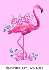 embroidery flamingo vector