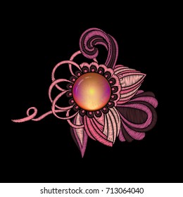 Embroidery floral boho element. Vector embroidery home decor, design for textile, fashion, fabric pattern.