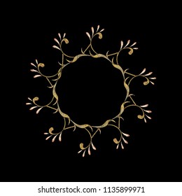 Embroidery with floral decorative elements In art nouveau style, vintage, old, retro style on black background. Vector illustration.