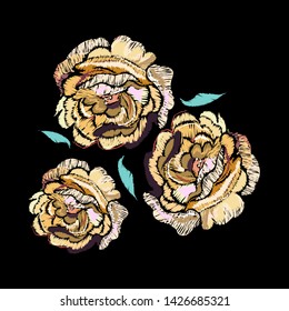 Embroidery floral native pattern with roses. Vector embroidered patch with flowers for wearing design.