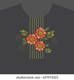 Embroidery floral neckline pattern. 