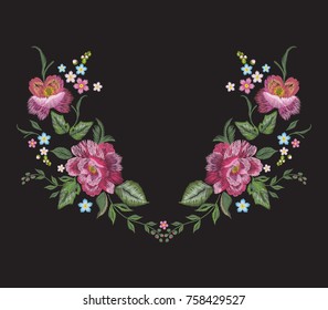 Red Roses Embroidery Leaves Buds Ethnic Stock Vector (Royalty Free ...