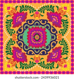 Embroidery floral pattern. Uzbekistan suzani national ornament for textile embroidery.Design for home decorative and fashion industry, embroidery product ,fabric,background,clothes.