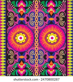 Embroidery floral pattern. Uzbekistan suzani ornament.Design with flower,leaf,native element on black color backgroud. Design is perfect for adding to home decorative and fashion, embroidery,fabric.