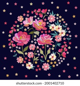 Patrón de bordado floral. Ilustración vectorial. Impresión de moda para ropa, diseño de camisetas